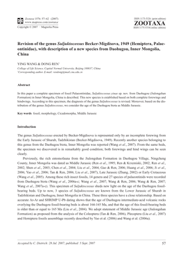 Zootaxa,Revision of the Genus Suljuktocossus Becker-Migdisova