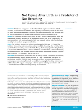 Not Crying After Birth As a Predictor of Not Breathing Ashish KC, Phd,A,B,* Joy E