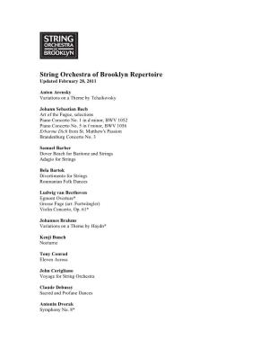 String Orchestra of Brooklyn Repertoire Updated February 28, 2011