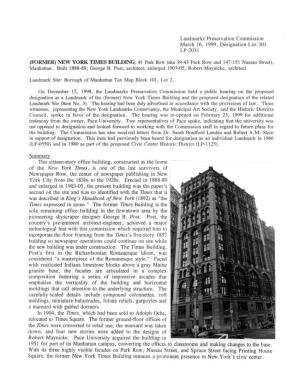 NEW YORK TIMES BUILDING, 41 Park Row (Aka 39-43 Park Row and 147-151 Nassau Street), Manhattan