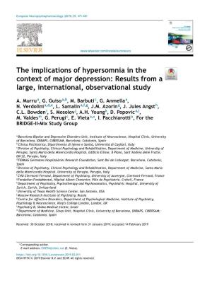 The Implications of Hypersomnia in the Context of Major Depression: Results from a Large, International, Observational Study