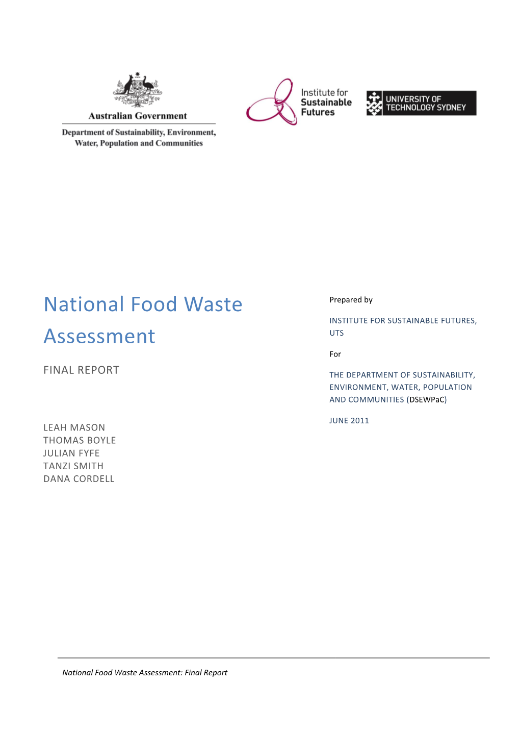 National Food Waste Assessment: Final Report
