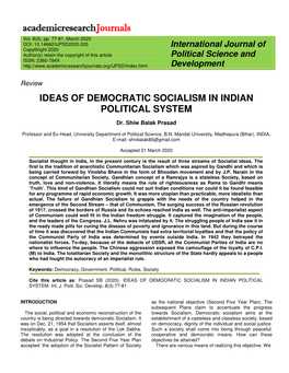 Ideas of Democratic Socialism in Indian Political System