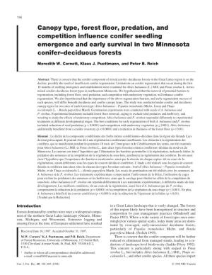 Canopy Type, Forest Floor, Predation, and Competition Influence Conifer Seedling Emergence and Early Survival in Two Minnesota Conifer–Deciduous Forests