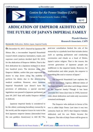 Abdication of Emperor Akihito and the Future of Japan's