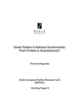 Green Parties in National Governments: from Protest to Acquiescence?