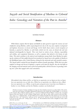 Sayyids and Social Stratification of Muslims in Colonial India: Genealogy and Narration of the Past in Amroha∗