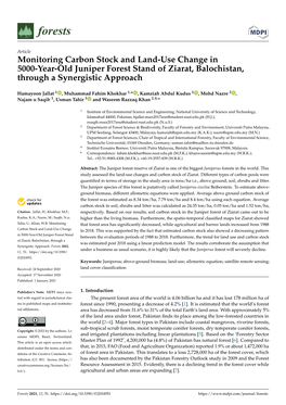 Monitoring Carbon Stock and Land-Use Change in 5000-Year-Old Juniper Forest Stand of Ziarat, Balochistan, Through a Synergistic Approach