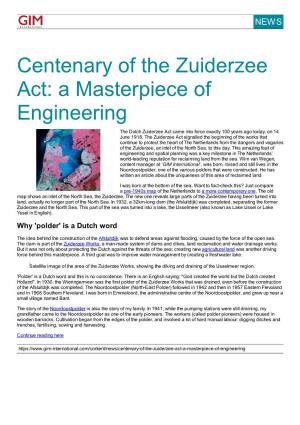 Centenary of the Zuiderzee Act: a Masterpiece of Engineering