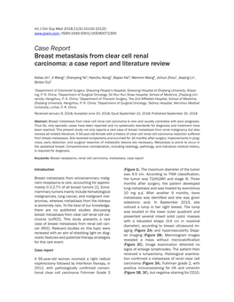 Case Report Breast Metastasis from Clear Cell Renal Carcinoma: a Case Report and Literature Review