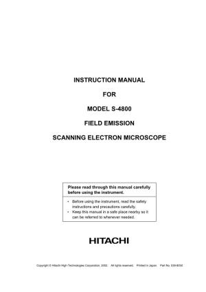 SEM Hitachi S-4800 Instruction Manual