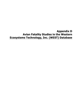 Appendix D Avian Fatality Studies in the Western Ecosystems Technology, Inc