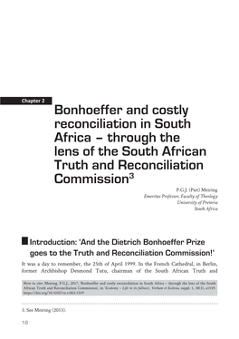 Bonhoeffer and Costly Reconciliation in South Africa – Through the Lens of the South African Truth and Reconciliation Commission3 P.G.J