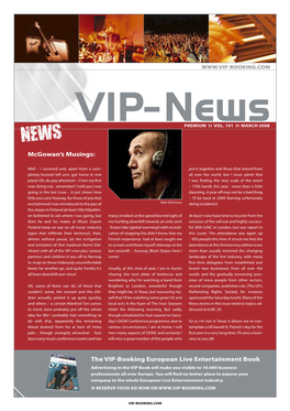 The VIP-Booking European Live Entertainment Book Advertising in the VIP Book Will Make You Visible to 10.000 Business Professionals All Over Europe