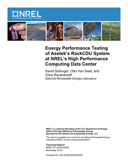 Energy Performance Testing of Asetek's Rackcdu System At