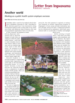Letter from Ingwavuma Reflections • Réflexions Another World Working As a Public Health System Employee Overseas