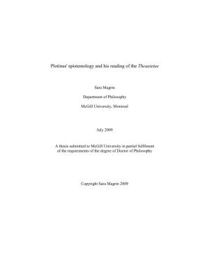 Plotinus' Epistemology and His Reading of the Theaetetus