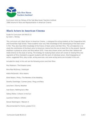 Black Actors in American Cinema