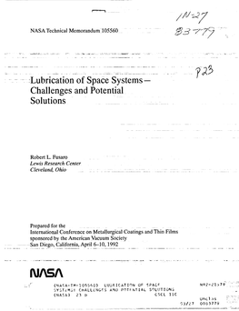 -: =Lubrication of Space Systems- Challenges and Potential Solutions