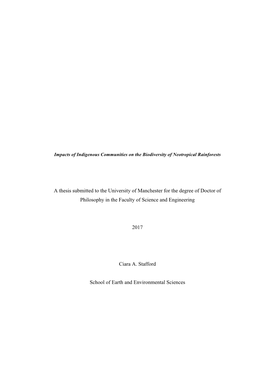 A Thesis Submitted to the University of Manchester for the Degree of Doctor of Philosophy in the Faculty of Science and Engineering