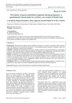 Prevalence of Gastro-Intestinal Symptoms During Pregnancy: a Questionnaire Based Study in a Tertiary Care Center of South Asia
