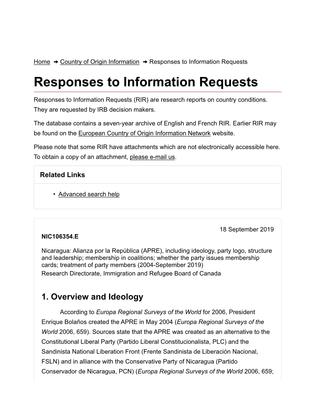 Responses to Information Requests Responses to Information Requests