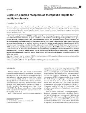 G Protein-Coupled Receptors As Therapeutic Targets for Multiple Sclerosis