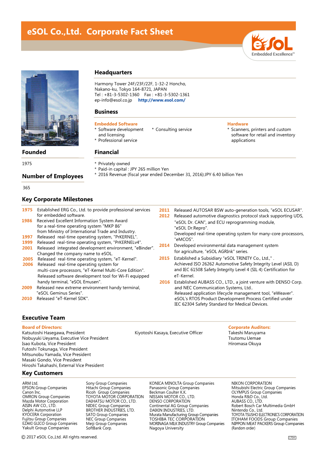 Esol Co.,Ltd. Corporate Fact Sheet