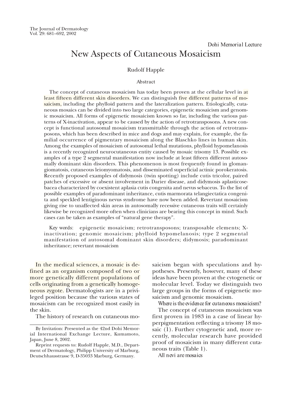 New Aspects of Cutaneous Mosaicism