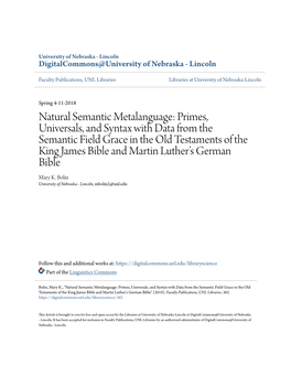 Natural Semantic Metalanguage: Primes, Universals, and Syntax with Data from the Semantic Field Grace in the Old Testaments of T