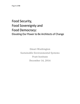 Food Security, Food Sovereignty and Food Democracy: Elevating Our Power to Be Architects of Change