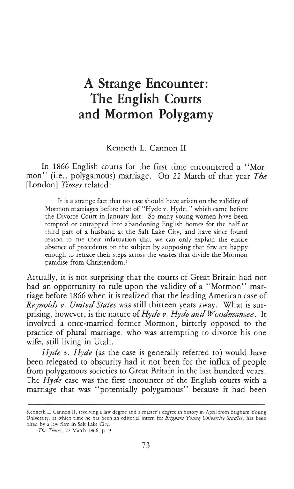 A Strange Encounter the English Courts and Mormon Polygamy