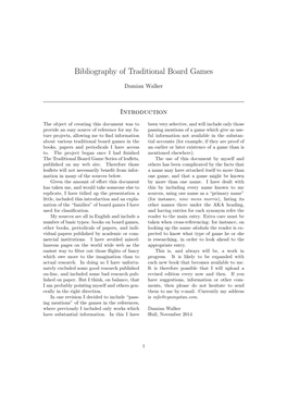 Bibliography of Traditional Board Games