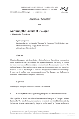 Orthodox-Pluralized Nurturing the Culture of Dialogue
