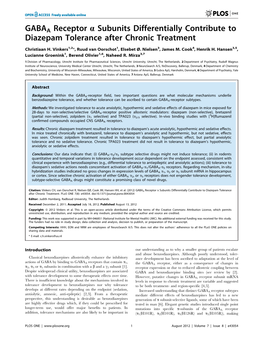 GABAA Receptor a Subunits Differentially Contribute to Diazepam Tolerance After Chronic Treatment