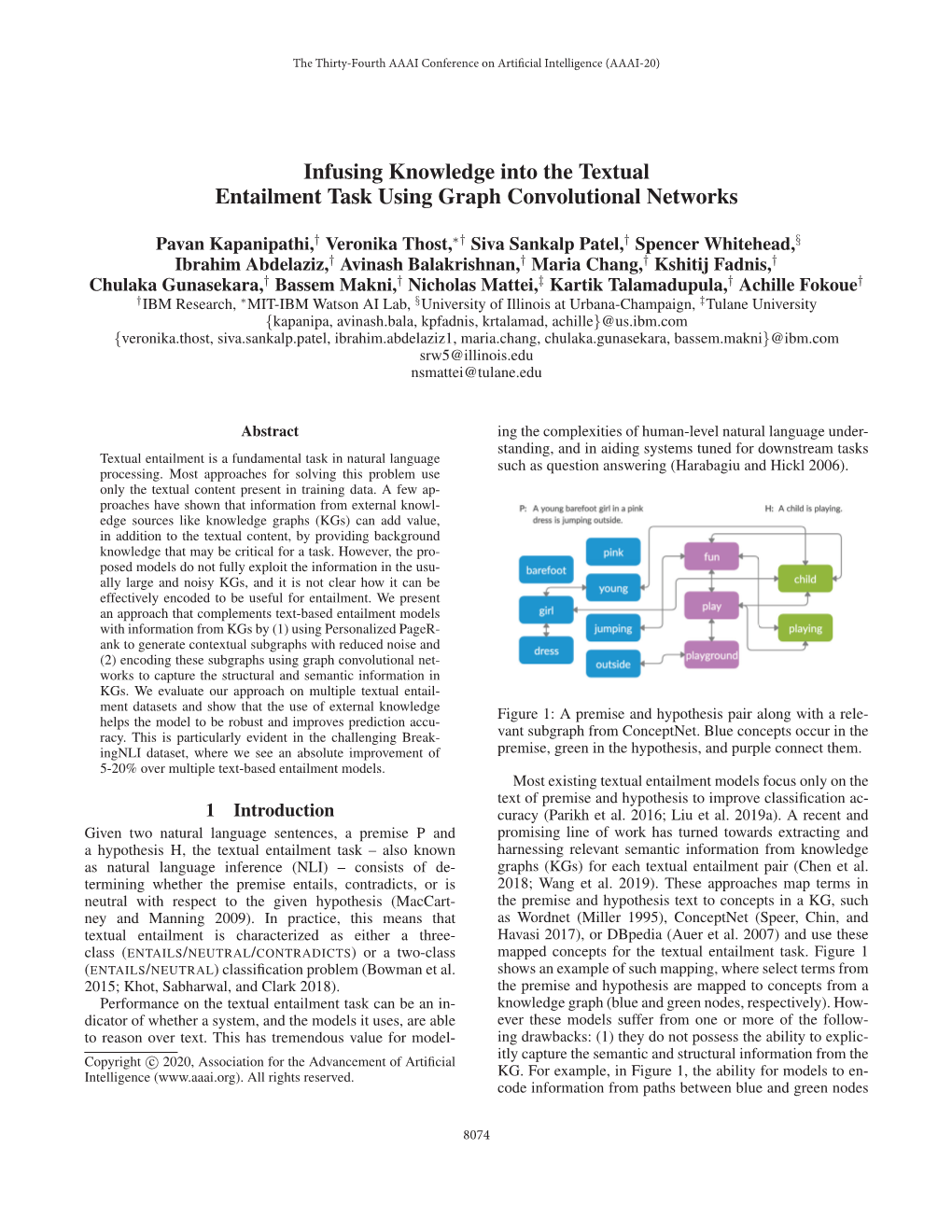 Infusing Knowledge Into the Textual Entailment Task Using Graph Convolutional Networks