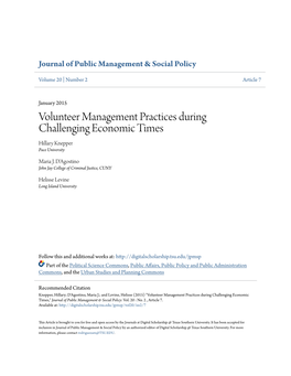 Volunteer Management Practices During Challenging Economic Times Hillary Knepper Pace University