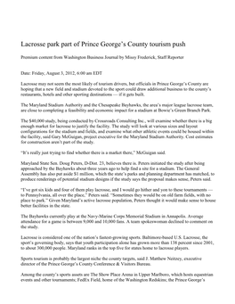 Lacrosse Park Part of Prince George's County Tourism Push