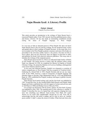 Najm Hosain Syed: a Literary Profile
