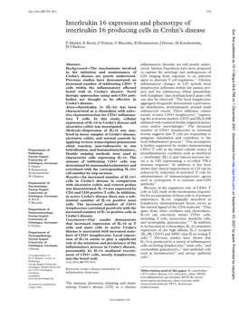 Interleukin 16 Expression and Phenotype of Interleukin 16 Producing Cells in Crohn’S Disease Gut: First Published As 10.1136/Gut.49.6.795 on 1 December 2001