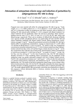 Attenuation of Antepartum Relaxin Surge and Induction of Parturition by Antiprogesterone RU 486 in Sheep O