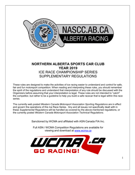 Northern Alberta Sports Car Club Year 2019 Ice Race Championship Series Supplementary Regulations