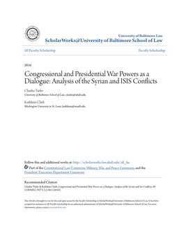 Congressional and Presidential War Powers As a Dialogue: Analysis Of