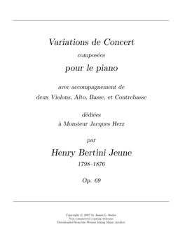 Variations De Concert Pour Le Piano Henry Bertini Jeune
