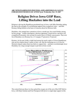 Religion Drives Iowa GOP Race, Lifting Huckabee Into the Lead