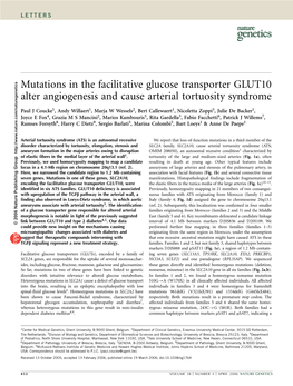 Mutations in the Facilitative Glucose Transporter GLUT10 Alter Angiogenesis and Cause Arterial Tortuosity Syndrome