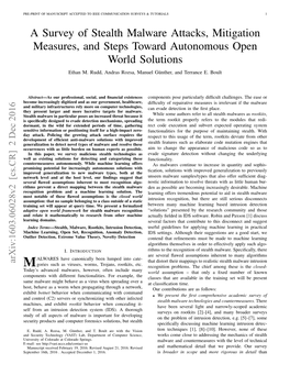 A Survey of Stealth Malware Attacks, Mitigation Measures, and Steps Toward Autonomous Open World Solutions Ethan M