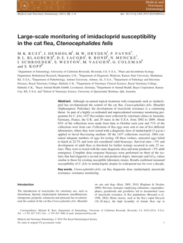 Largescale Monitoring of Imidacloprid Susceptibility in the Cat Flea