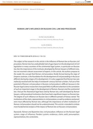 Roman Law's Influence on Russian CIVIL Law and Procedure The