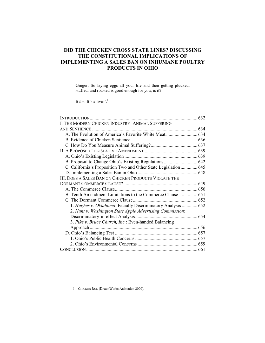 Did the Chicken Cross State Lines? Discussing the Constitutional Implications of Implementing a Sales Ban on Inhumane Poultry Products in Ohio
